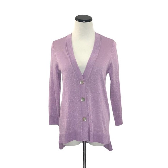 Chico’s Lilac Pastel Metallic 3/4 Sleeve Cardigan Sweater - Picture 11 of 11